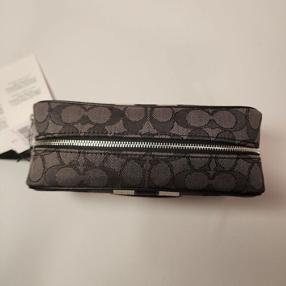 NWT COACH C9119 Dempsey Boxy Cosmetic Bag 20 Signature Black Canvas Stripes - Picture 4 of 7